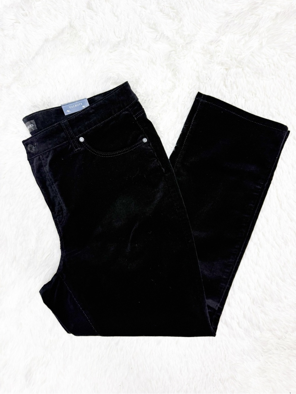 Talbots Straight Leg Corduroy Pants Size 14WP Black High Waist NWT